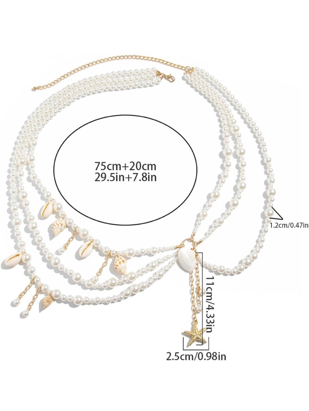 Pearl Shell Beach Waist Chain Belt – White & Gold - Picture 5 of 6